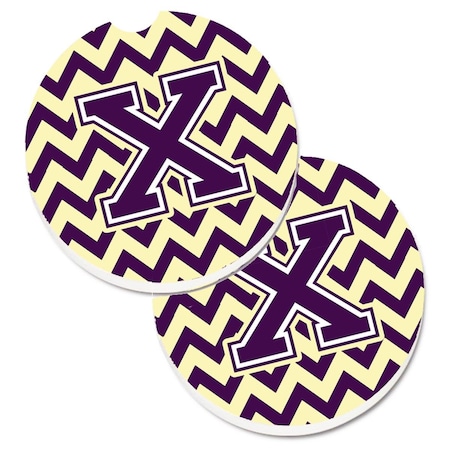Carolines Treasures Letter x Chevron Purple and Gold  Cup Holder Car Coaster, PK2 CJ1058-XCARC